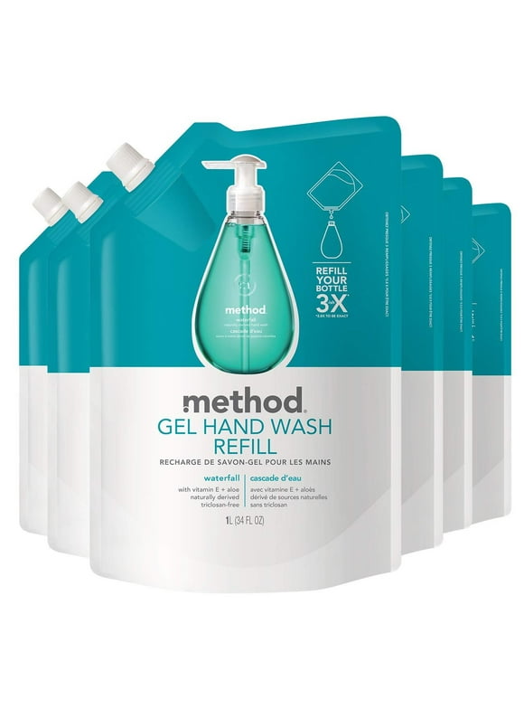 Method Gel Hand Soap Refill, Waterfall, 34 oz, 6 pack, Packaging May Vary