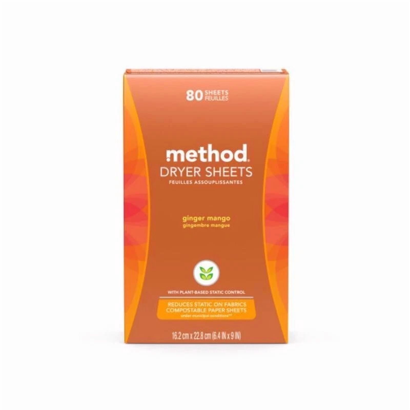 Method Ginger Mango Scent Paper Dryer Sheets 80 Pk Cruelty Free Plant Based