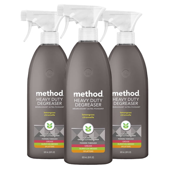 Method Heavy Duty Degreaser, Lemongrass Scent, Oven Cleaner & Stove Top Cleaner, 28 Oz Spray Bottles (Pack Of 3)
