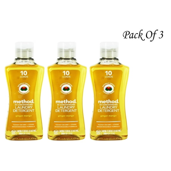 Method Laundry Detergent Ginger Mango or Fresh Air 8.1 FL OZ NEW (Pack Of 3) 30 Total Loads