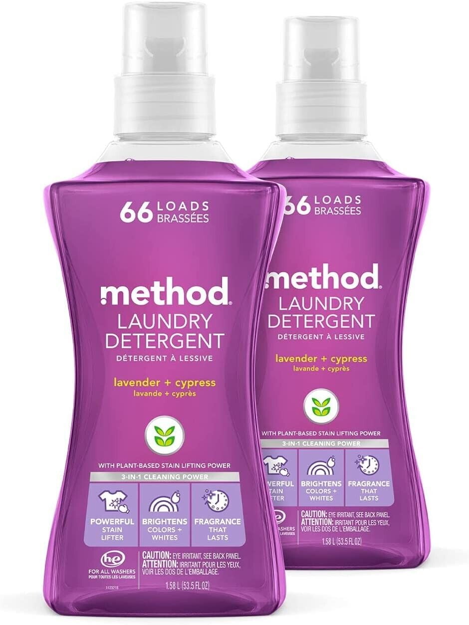 Method Laundry Detergent, Lavender + Cypress, 53.5 ounces, 66 loads, 2