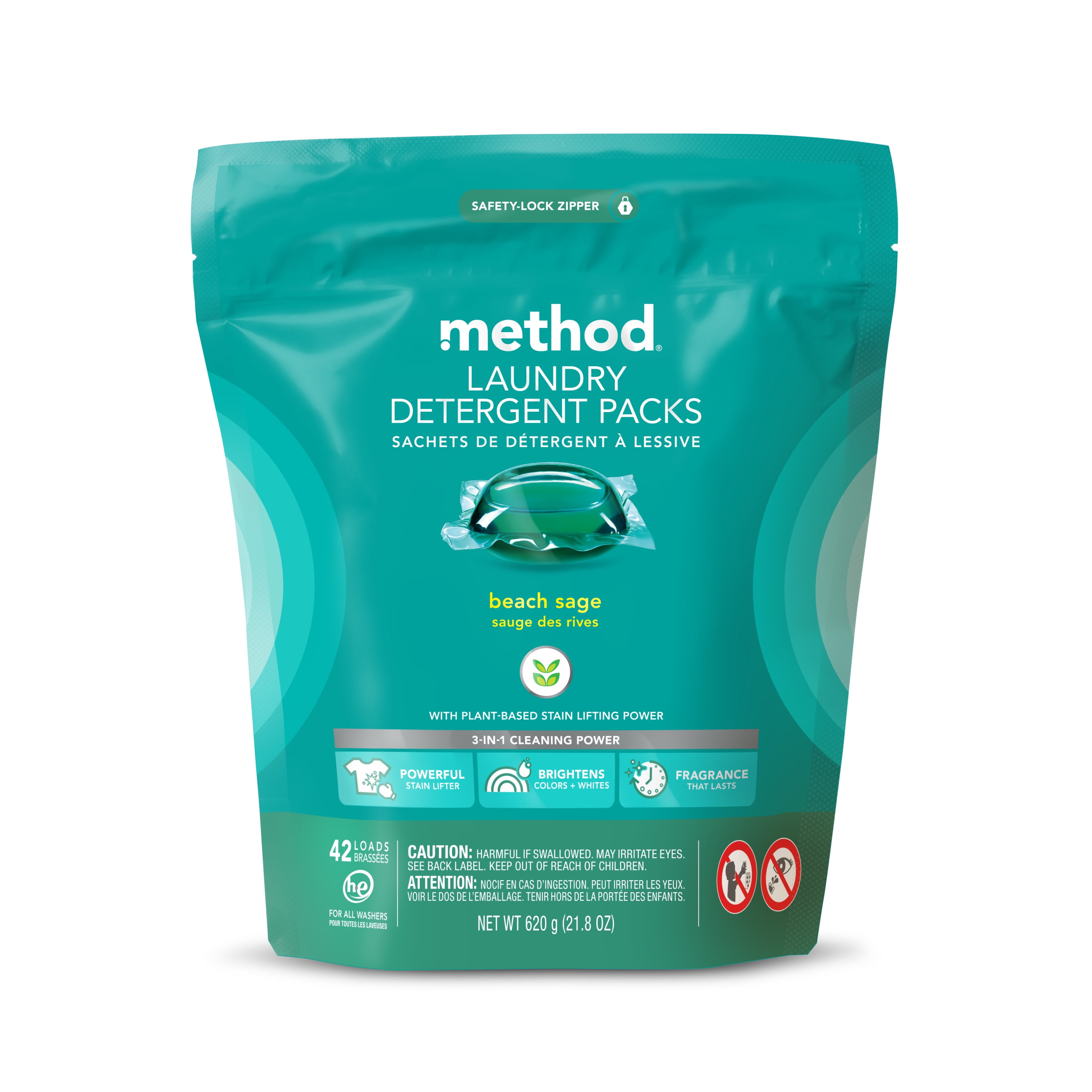 Method Laundry Detergent Packs, Beach Sage, 42 Count, 1 pack, Packaging