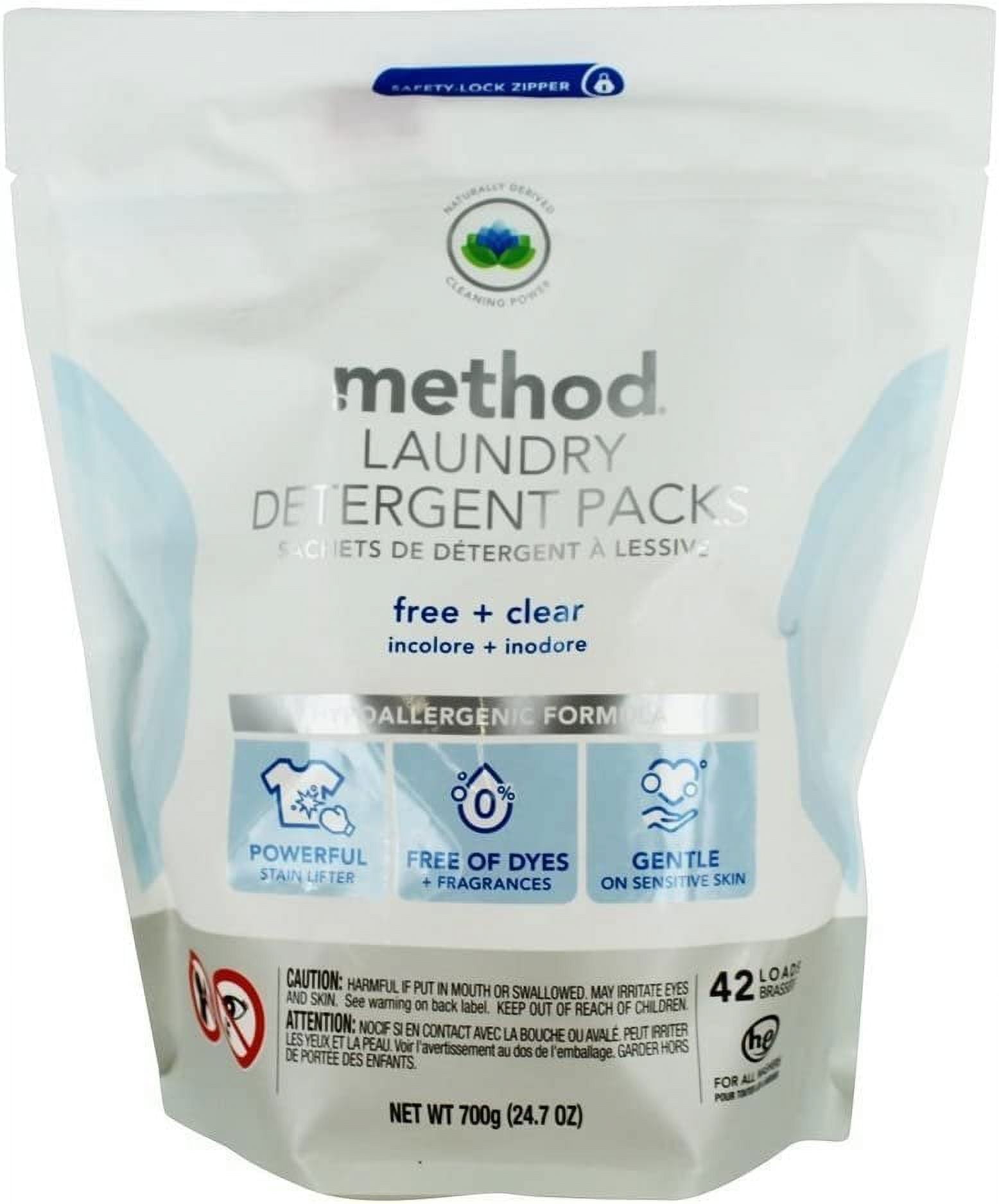 Method Laundry Detergent Packs, Free + Clear, 42 Loads, 24.7 oz 700 g