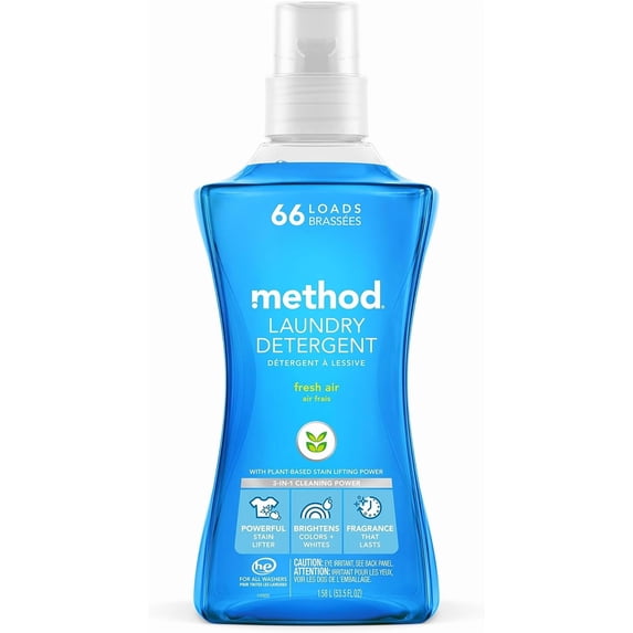 Method Liquid Laundry Detergent, Fresh Air, 66 Loads Per Bottle, Stain Remover, 53.5 Fl Oz (Pack of 1)