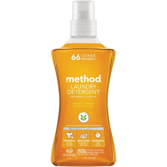 Method Liquid Laundry Detergent Ginger Mango - Hypoallergenic, Biodegradable - 66 Loads, 53.5 fl oz  Residential Use, Standard Application