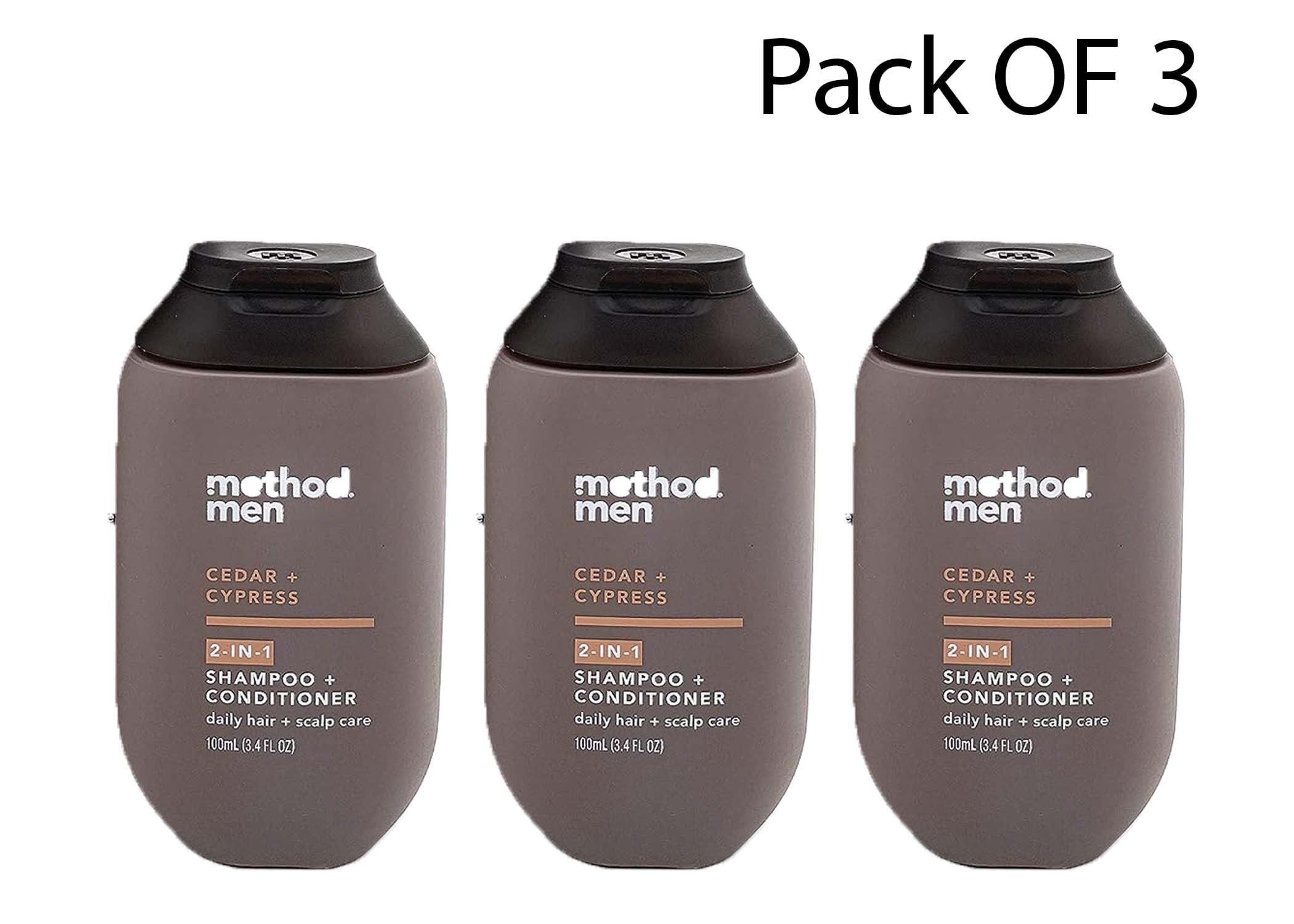 Method Men 2-in-1 Shampoo + Conditioner, Cedar + Cypress, 3.4 fl oz Travel  Size (Pack Of 3)