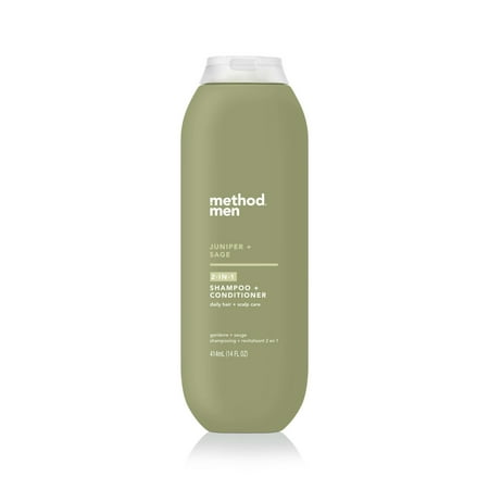 Method Men 2-in-1 Shampoo and Conditioner, Juniper + Sage - Cleans and Conditions with Argan and Jojoba Oil - Made without Parabens - 14 oz
