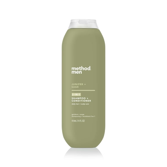 Method Men 2-in-1 Shampoo and Conditioner, Juniper + Sage - Cleans and Conditions with Argan and Jojoba Oil - Made without Parabens - 14 oz