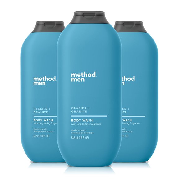 Method Men Body Wash, Glacier + Granite, Paraben And Phthalate Free, 18 Fl Oz (Pack Of 3).