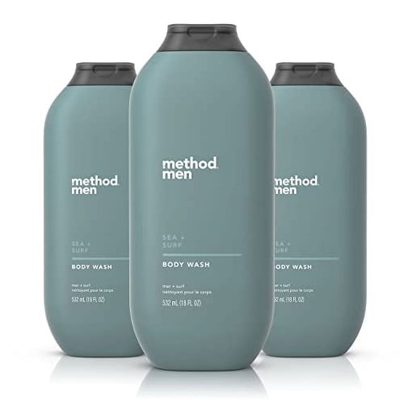 Method Men Body Wash, Sea + Surf, Paraben and Phthalate Free, 18 FL Oz (Pack of 3)