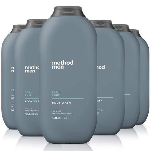 Method Men Body Wash, Sea + Surf, Paraben And Phthalate Free, 18 Fl Oz (Pack Of 6)