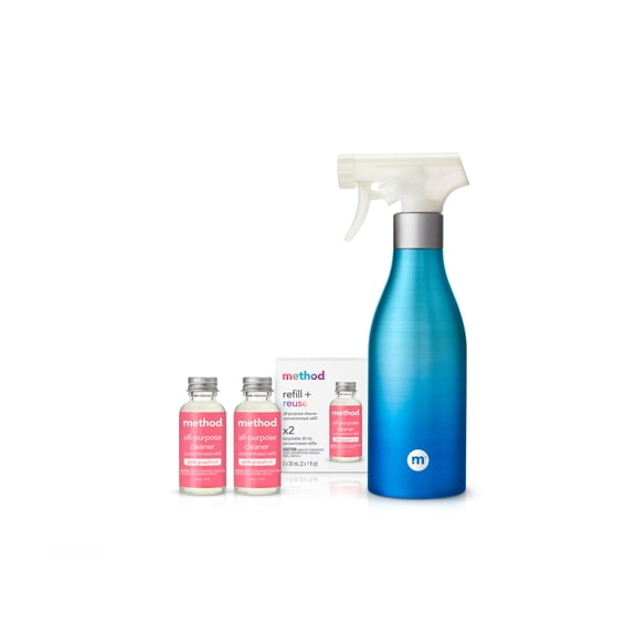 Method All-Purpose Cleaner Concentrates Starter Kit, Pink Grapefruit, 1 Reusable 14 fl oz Bottle and 2 Recyclable 1 fl oz Refills