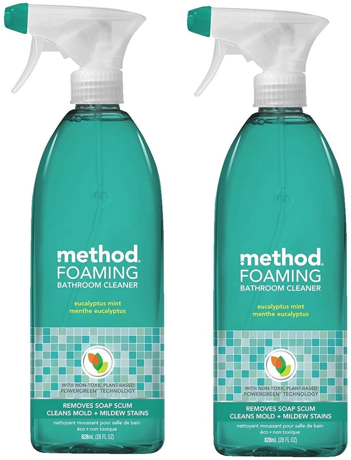 Method Naturally Derived Foaming Bathroom Cleaner Spray, Eucalyptus Mint, 28 FL Oz Twin Pack 28