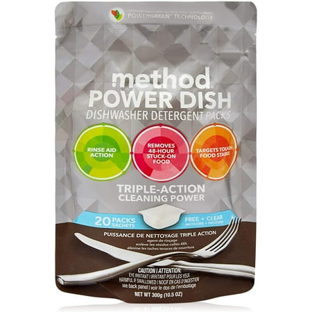 Method Power Dish Dishwasher Detergent Packs Free + Clear - Triple Action - 20 Ct Pack