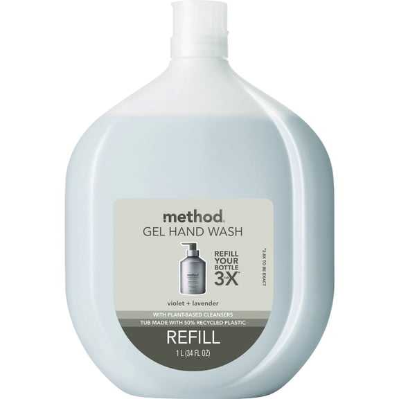 Method Premium Gel Hand Soap Refill, Violet + Lavender, Recyclable Bottle, Biodegradable Formula, 34 fl oz Pack of 4