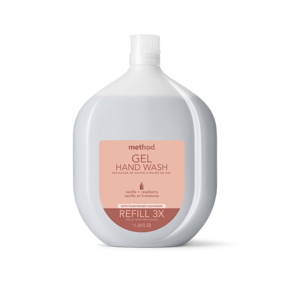Method Premium Gel Hand Wash Refill, Vanilla + Raspberry, 34 Ounce