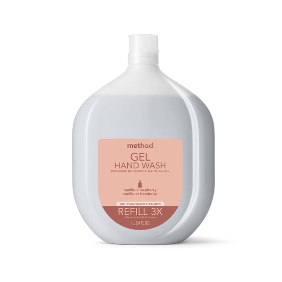 Method Premium Gel Hand Wash Refill, Vanilla + Raspberry, 34 Ounce