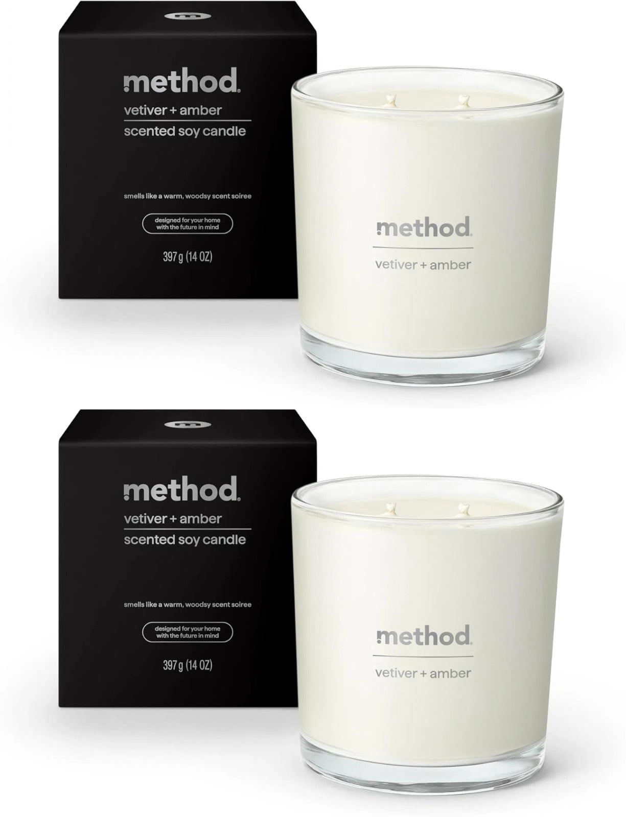 Method Scented Soy Candle, Vetiver and Amber Scented 2 Wick Large Candle- 2 Pack