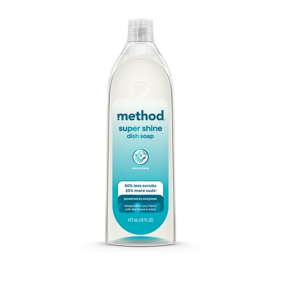 Method Super Shine Liquid Dish Soap, Powered by Enzymes, Dewy Daze Scented, 16 fl oz