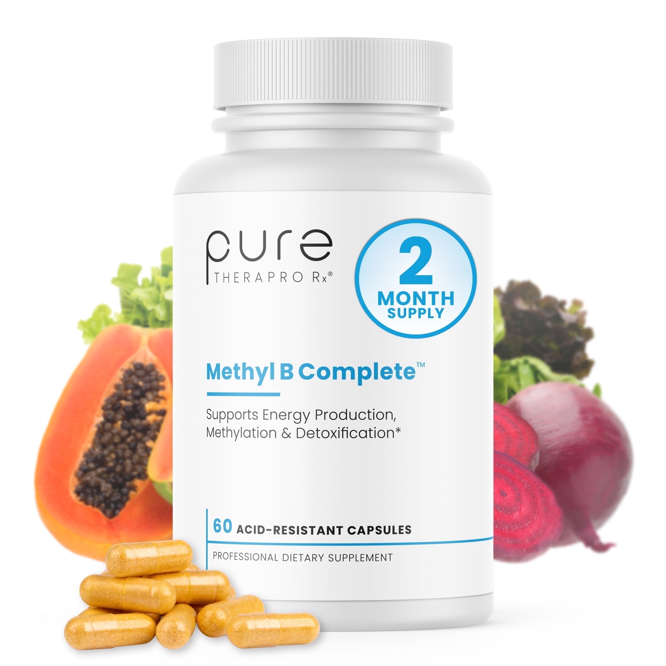 Methyl B Complete Methylated B Complex with Folate & Vitamin B12 for Energy & Vitality Support by Pure TheraPro Rx - 60 Vegan Capsules