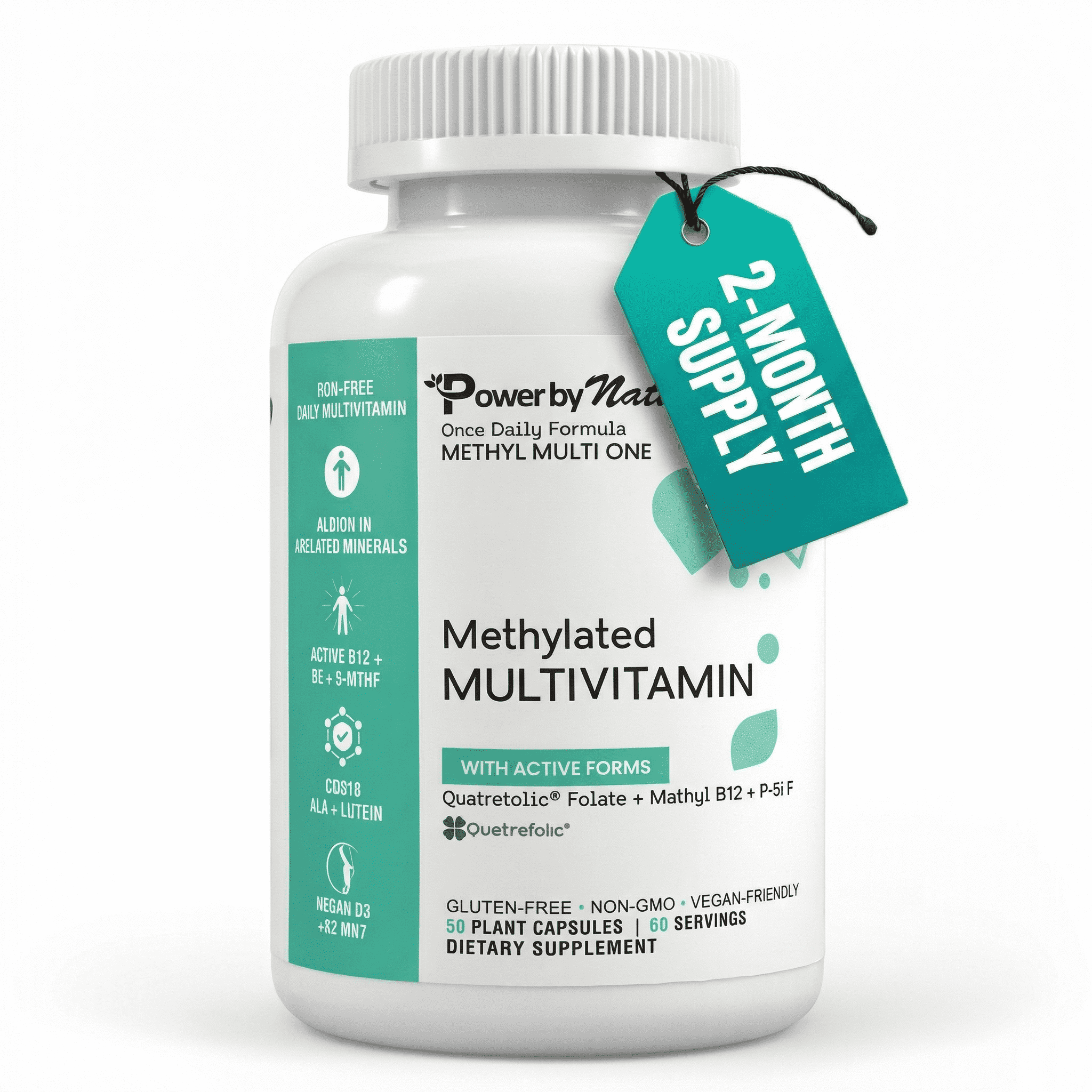 Methyl Multi One: Vegan Methylated Multivitamin for Men & Women With Methylfolate, Acive B12, B6, Zinc, Iron-Free, 60 Capsules, Once Daily for 60 Day Supply