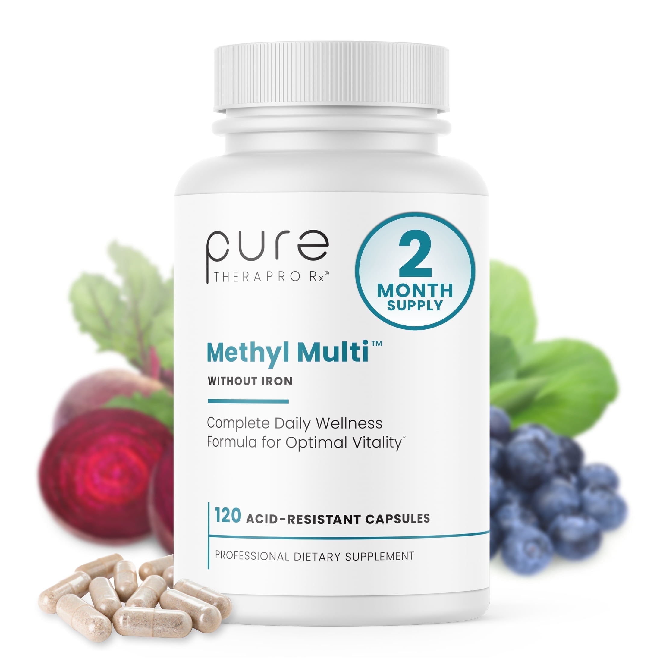 Methylated Multivitamin by Pure TheraPro Rx | Made in USA | No Fillers, Pharma Grade 120 Capsules