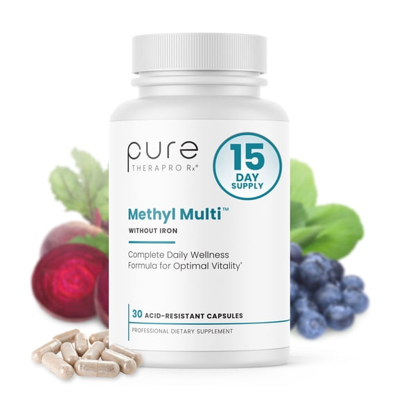 Methyl Multi without Iron - Methylated Multivitamin with Folate & Vitamin B12 by Pure TheraPro Rx - 30 Vegan Capsules