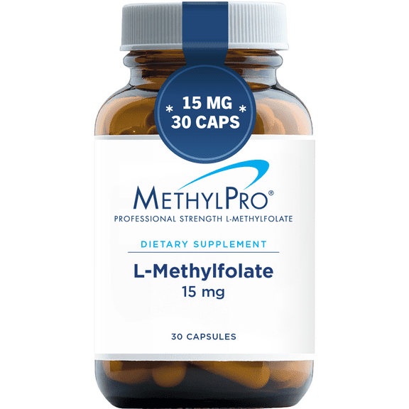 MethylPro 15mg L-Methylfolate - Professional Strength Active Methylfolate, 5-MTHF Supplement for Mood Support & Brain Health - Non-GMO + Gluten-Free with No Fillers (30 Capsules)
