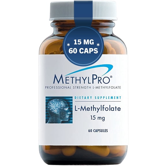 MethylPro 15mg L-Methylfolate - Professional Strength Active Methylfolate, 5-MTHF Supplement for Mood Support & Brain Health - Non-GMO + Gluten-Free with No Fillers (60 Capsules)