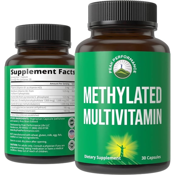 Methylated Multivitamin + Methylated B Complex Supplement. With Trimethylglycine (TMG), L Methylfolate, Methyl B12 + B1 + B2 + B6 Vitamins + Choline. MTHFR Supplement For Women & Men. Vegan Capsules