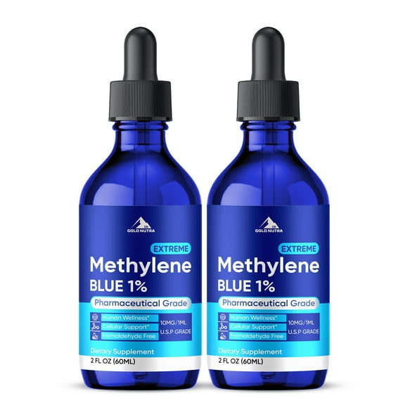 Methylene Blue 1% Liquid Drops, USP Grade Extreme Drops for Human Consumption, Cognitive and Cellular Supplement, Formaldehyde-Free, Azul de Metileno (2 Pack)