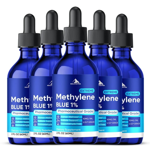 Methylene Blue 1% Liquid Drops, USP Grade Extreme Drops for Human Consumption, Cognitive and Cellular Supplement, Formaldehyde-Free, Azul de Metileno (5 Pack)