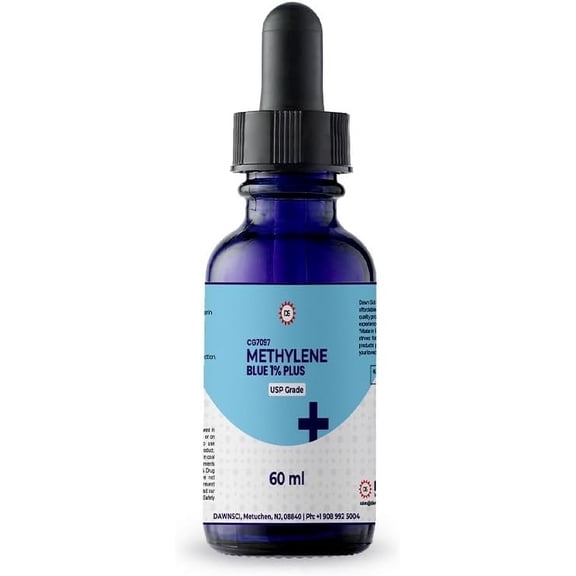 Methylene Blue 1% Plus - 60 mL Glass Dropper Bottle |USP-Grade Methylthioninium Liquid | for Brain Function & Cognitive Health | No Formaldehyde
