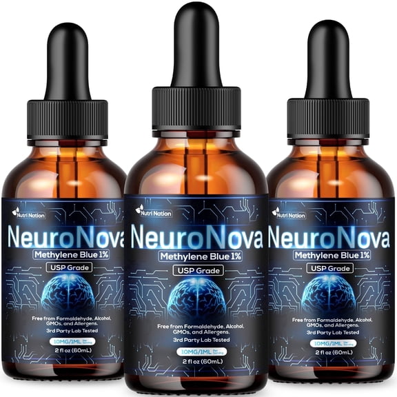 Nutri Nation Methylene Blue Drops Focus and Cognitive Support 3 Pack 2 Fl OZ