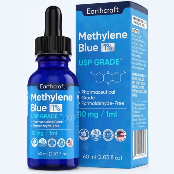 Methylene Blue Drops 1% USP Pharmaceutical Grade High Purity Methylene Blue in Liquid Glass Dropper Bottle Lab-Tested Solution for Research Use Only 60 ml