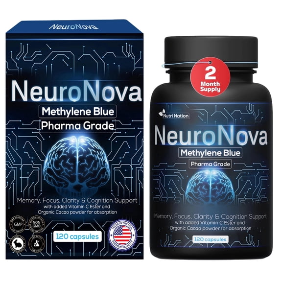 Neuro Nova Methylene Blue Capsules, USP Pharmaceutical Grade, 120 Count, 12mg For Cognitive Support