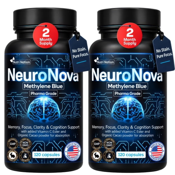 Nutri Nation Methylene Blue Pharmaceutical Grade Capsules, 12 mg, with Vitamin C Ester, 240 Count (2 x 120), Memory & Focus Support