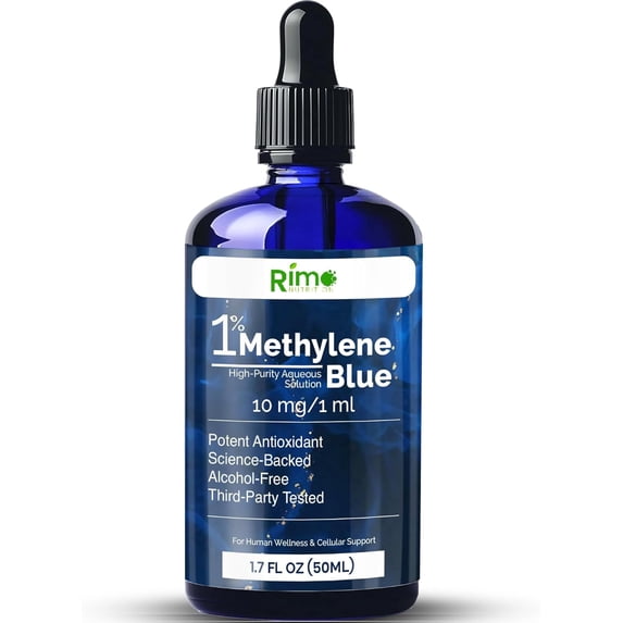 Methylene Blue USP Grade 1% Solution (1.7oz / 50mL) – Pharmaceutical Grade in Balanced Electrolyte Solution – Third-Party Tested, Formaldehyde-Free