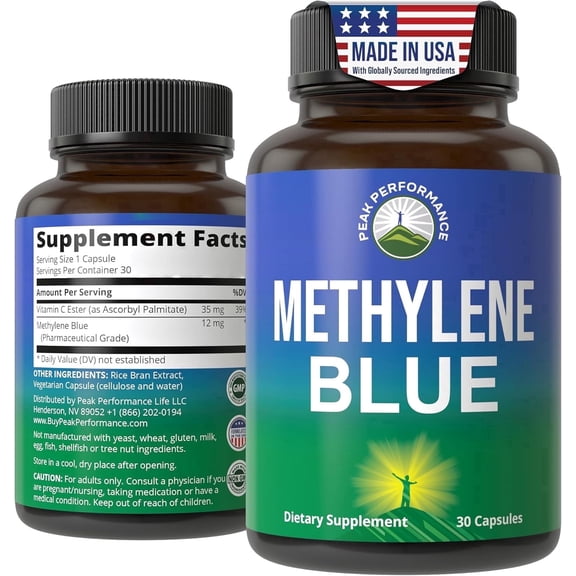 Methylene Blue Ultra High Purity Pharmaceutical Grade Supplement.
