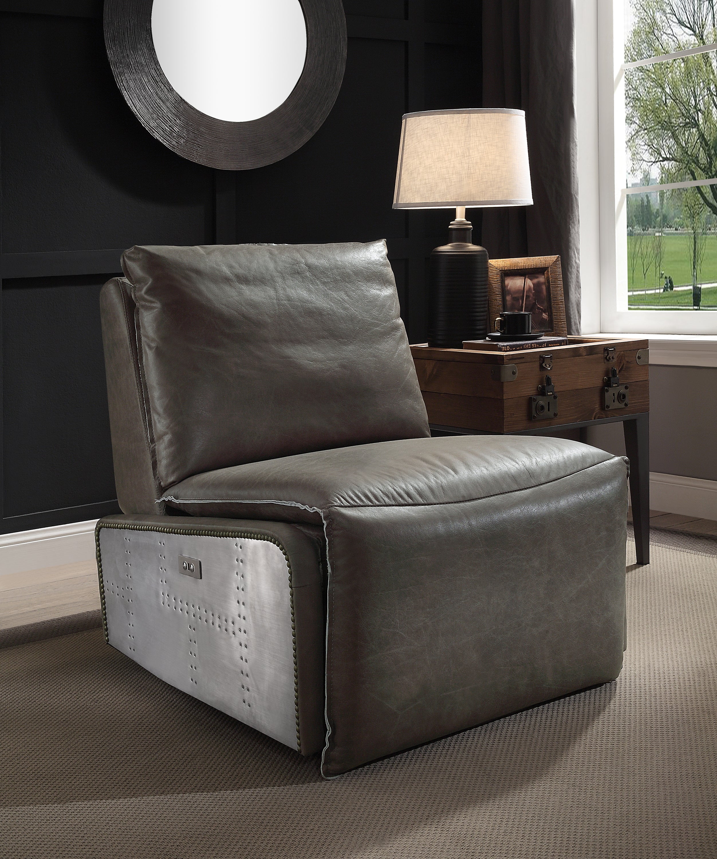 Metier Gray Top Grain Leather & Aluminum Swivel Recliner