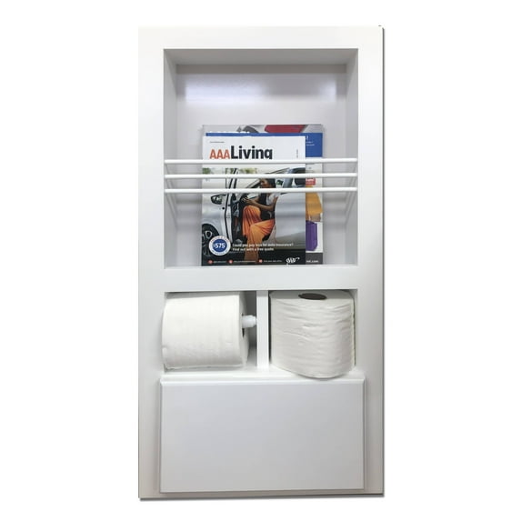 Metis White Enamel Combination Toilet Paper Holder Recessed Magazine Rack