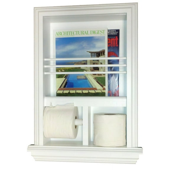 Metis White Enamel Combination Toilet Paper Holder Recessed Magazine Rack