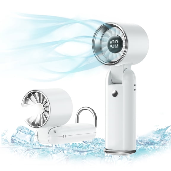 Metiyea 5000mAh Portable Turbo Fan, 5-Speed LED Display, 180° Adjustable Hand Fan with Flashlight, 3 IN 1 Hand Fan with Air Turbo Tech for Outdoor Activities, Travel, Beach (White)