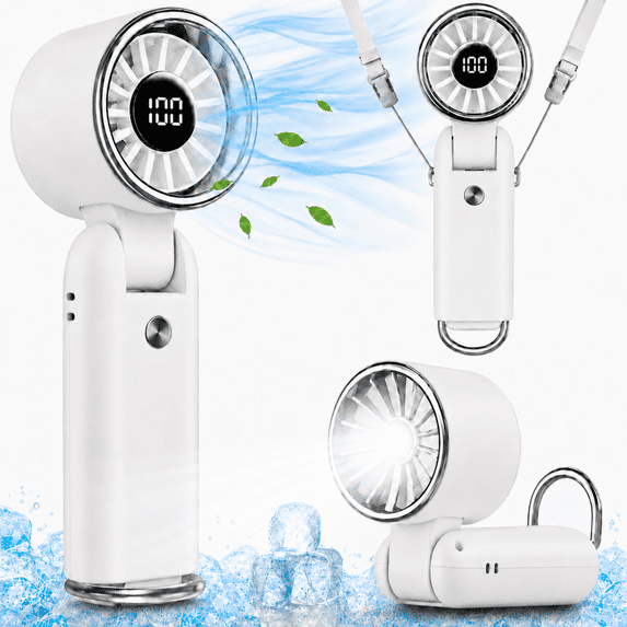 MEHOOM Air Turbo Mini Personal Fan, 3 IN 1 5000mAh Rechargeable Outdoor Portable Fan with Flashlight, 180° Adjustable, 100 Speed, Small Handheld Fan for Outdoor Indoor, Travel, Beach (White)