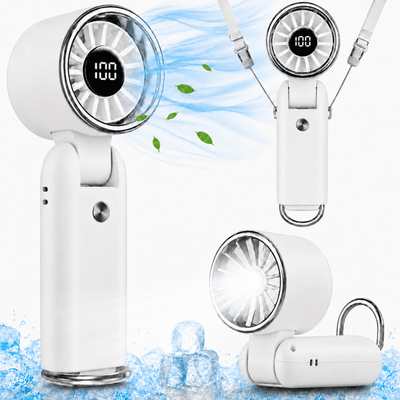MEHOOM Air Turbo Mini Personal Fan, 3 IN 1 5000mAh Rechargeable Outdoor Portable Fan with Flashlight, 180° Adjustable, 100 Speed, Small Handheld Fan for Outdoor Indoor, Travel, Beach (White)