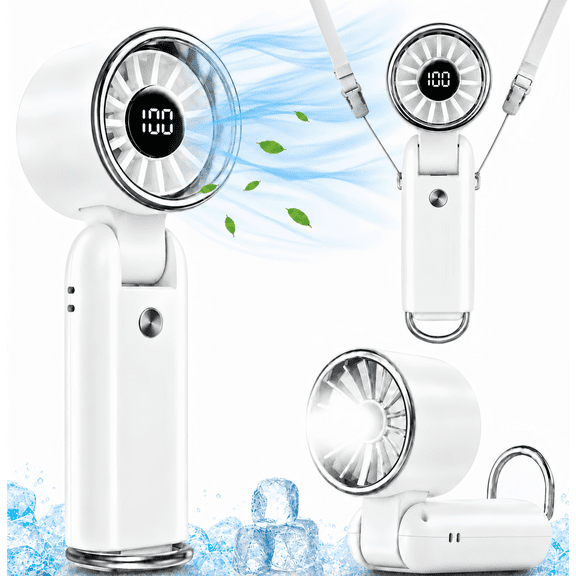 Air Turbo Mini Personal Fan, 3 IN 1 5000mAh Rechargeable Outdoor Portable Fan with Flashlight, 180° Adjustable, 100 Speed, Small Handheld Fan for Outdoor Indoor, Travel, Beach (White)