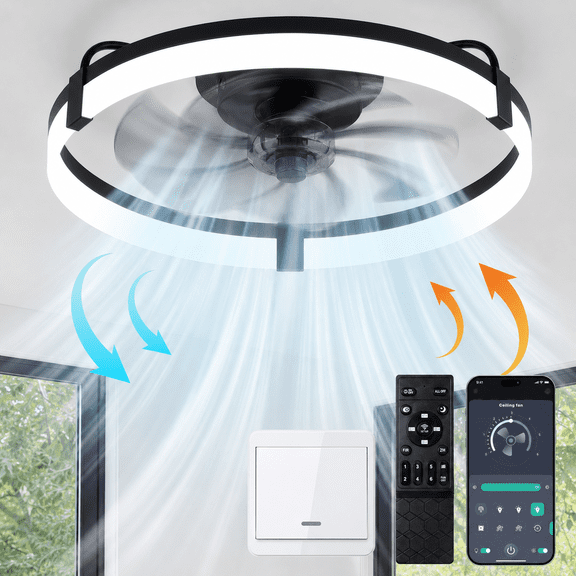 Ceiling Fan with Light and Remote & APP, 20" Low Profile Ceiling Fan, 3 Color Flush Mount Dimmable LED Fan Light, Reversible 6 Wind Speeds, Timing Setting Fan for Bedroom