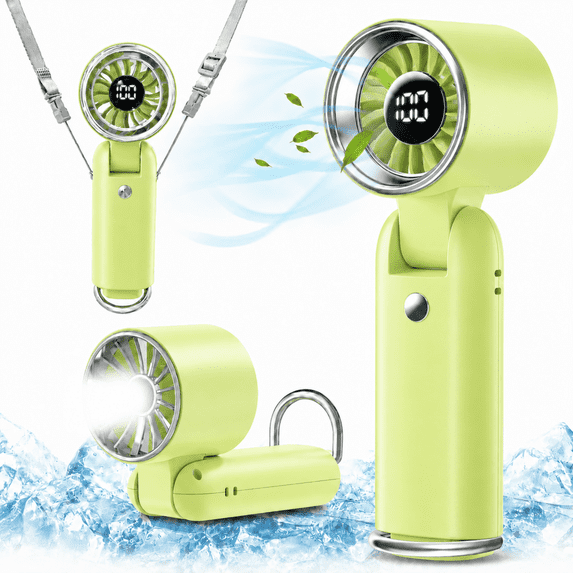 Portable Fan, 3 IN 1 5000mAh Rechargeable Mini Handheld Fan with 100 Speeds Air Turbo Personal Fan for Indoor Outdoor Travel (Green)