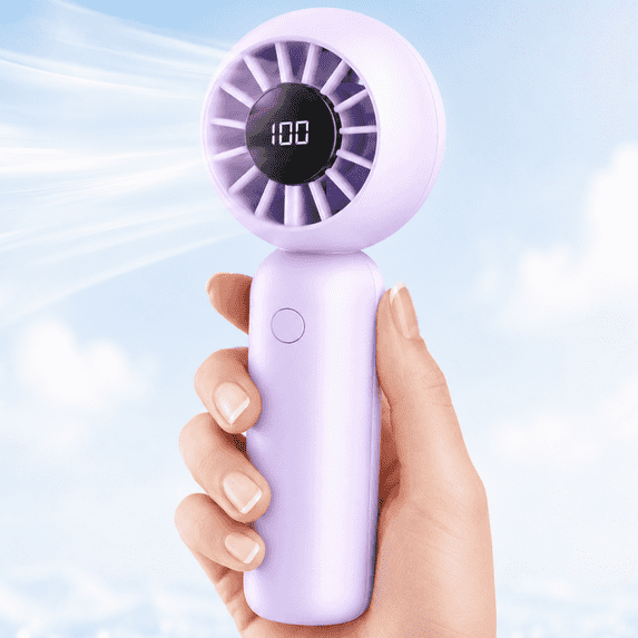 Mini Portable Fan, Rechargeable 4000mAh Small Personal Fan with 5 Speeds, Air Turbo Handheld Fan for Outdoor Indoor, Travel, Makeup, Eyelash, Kids & Women, Purple