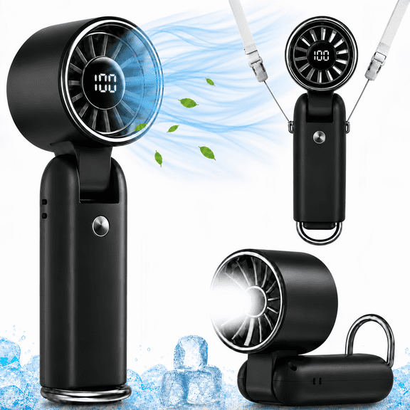 Mini Handheld Portable Fan, 3 IN 1 5000mAh Rechargeable Outdoor Personal Fan with Flashlight, 180° Adjustable, 100 Speed, Small Air Turbo Personal Fan for Outdoor Indoor, Travel, Beach, Black